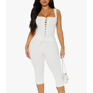 Two Piece Sets for Women Summer Workout Set Sleeveless Sexy Tie Down Tank Top Bodycon Capri Pants Sets Club Outfits XL