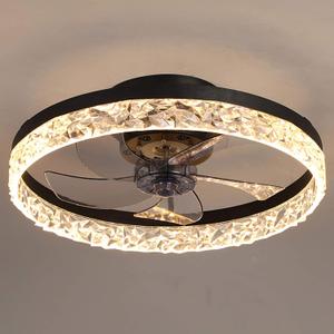 Ceiling Fan with Light, 19.7'' Flush Mount, Remote Control, Timing, Dimmable LED, 6 Wind Speeds, Hidden Blades (Black)
