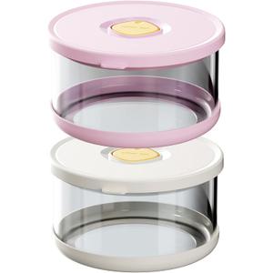 2 Pack Borosilicate Glass Soup Bowls, Glass Food Storage Containers with Lids, Glass Meal Prep Containers, Microwave Safe, Airtight & Leak Proof, for Lunch & Picnics (White & Pink)