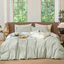 MooMee Striped Duvet Cover Set 100% Washed Cotton Linen Like Textured Breathable Durable Soft Comfy (Sage Green White Pinstripes, Super King 108"x98")