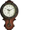 XICHEN Retro European Style Simulated Wood Pendulum Wall Clock,Quartz Motion Design, Plastic Main Structure, Brushed Metallic Gold Paint Surface Texture on The Perimeter