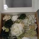 Ling's moment Fake Flowers Box, Faux Artificial Greenery Stems Foam Roses Dahlia Silk Ranunculus Fabic Flower for Centerpieces Bouquet Wedding Vase Decorations, Emerald & Tawny Beige, Grand Combo