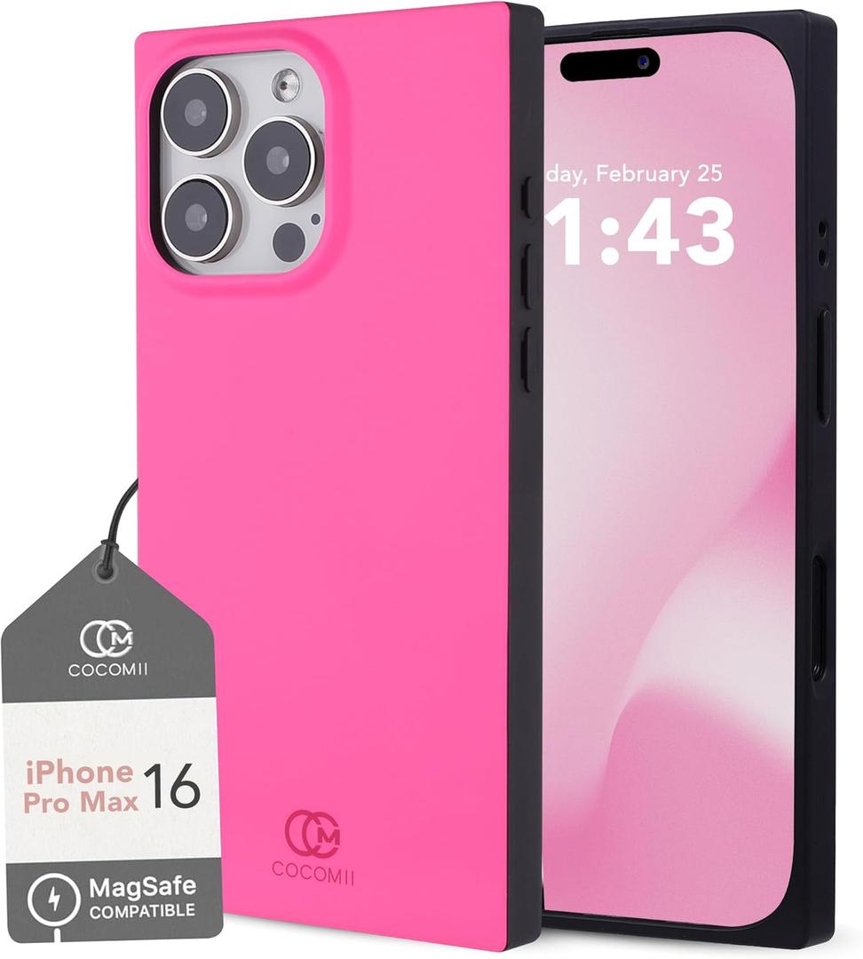 Cocomii - Rectangle Case Compatible with iPhone 16 Pro Max - Compatible with MagSafe, Solid Color, Fashionable Hues, Matte, Magnetic Phone Case for iPhone 16 Pro Max 6.9 inch, Neon Pink