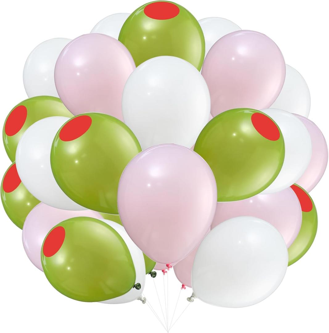Hungdao 50 Pcs Martini Themed Party Decorations 10 Inch Martini Balloons for Bachelorette Party Bar Birthday Wedding Bridal Baby Shower Supplies(Olive,Pink,White)