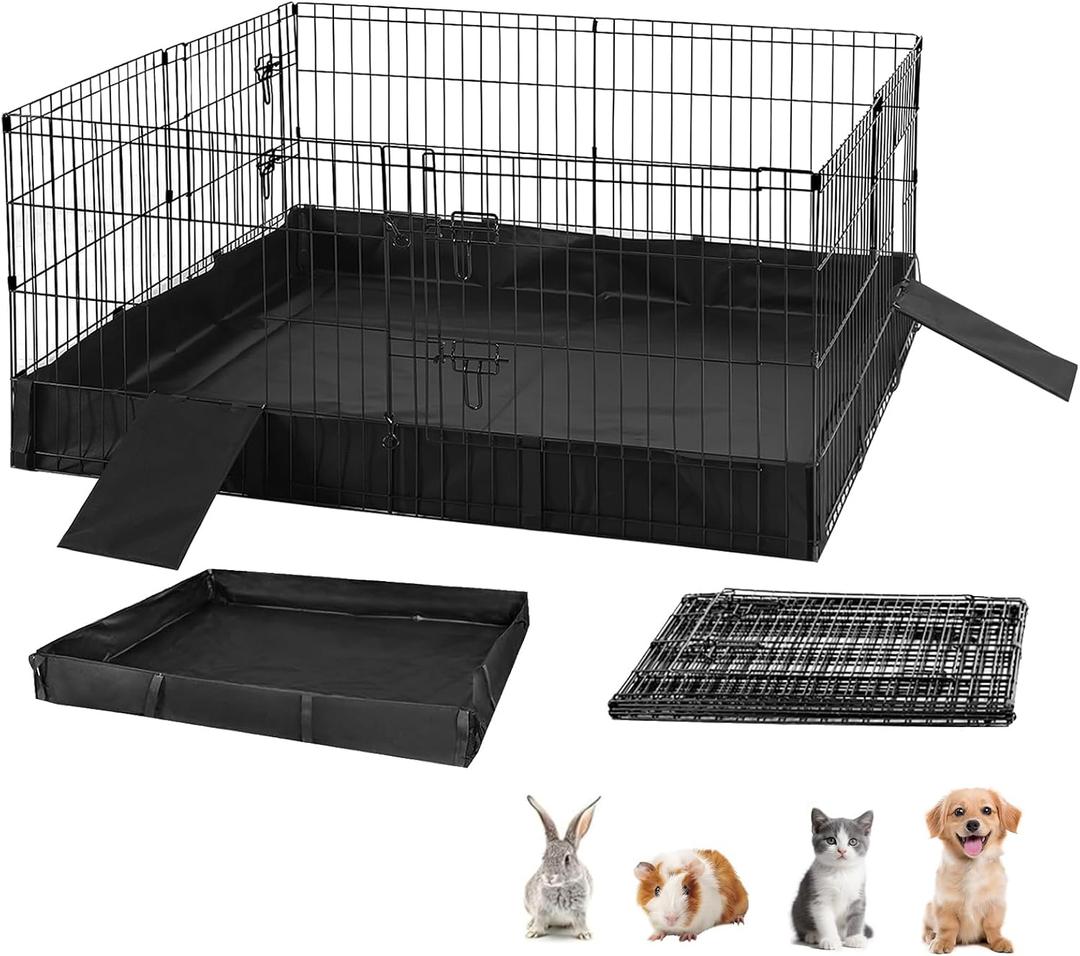 GUTINNEEN Rabbit Pet Playpen Guinea Pig Cage with Waterproof PVC Bottom Liner, Triple Fixing Cage for Rabbit, Guinea Pigs, Bunny, Hedgehog, Small Animal Indoor Playpen, 48''L x 48''W x 24''H