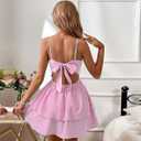 Vimagcal Women's Backless Bow Tie Short Dress V Neck Summer Models Sexy Halter Dresses (Pink, XL)