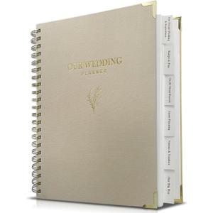 Wedding Planner Book and Organizer for Bride - Elegant Linen Cover Wedding Planning Binder with Checklists,Pockets & Calendars,Perfect Engagement Gifts for Couples(Apricot)