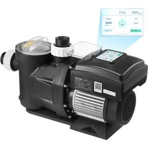 VEVOR Variable Speed Pool Pump, 1.5 HP, AC 220-240V, 115 GPM, In/Above Swimming Pool Pump with Filter Basket, Powerful Self Priming, Programmable Timer, for Inground and Above Ground Swimming Pool