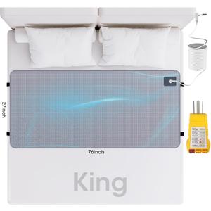 Grounding Mat for Bed, Grounding Mat with 10% Silver Fiber and 90% Cotton, 27x76 Connected Earth Grounding Sheets with Outlet Tester and Grounding Cord (King)