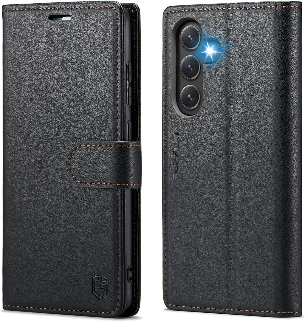 FLIPALM Wallet Case for Samsung Galaxy S24 Fe, RFID Blocking Credit Card Holder, PU Leather Folio Flip Kickstand Protective Shockproof Cover for S24 Fe (Black, for S24 Fe - 6.4")