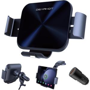 15W Dual Coil Qi Wireless Car Charger Mirror Mount Holder Compatible for Samsung Galaxy Z Fold6 Fold5 Fold4 Fold3 Z Fold2 Fold S25 Ultra iPhone 16 Pro Max Pixel 8 Auto Clamp Fast Car Charger