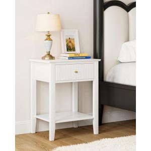 Fluted Nightstand, Farmhouse Night Stand with 1 Drawers, Mid Century Modern Side Accent Table,Bedside End Table for Bedroom, Living Room, White