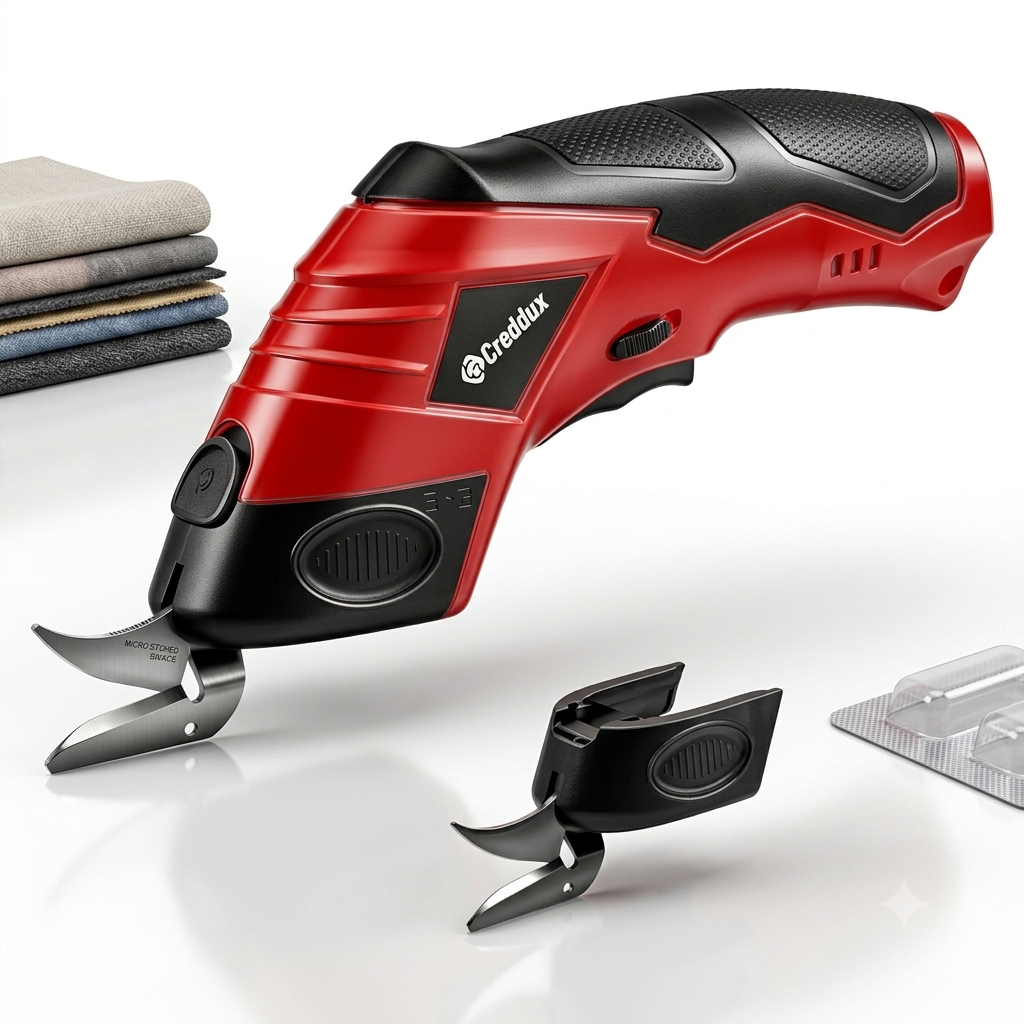 Creddux 2 Blade Cordless electric scissors for cardboard Fabric Cutter Cardboard Cutter Tool for Crafting, and Sewing with Usb Cable Red-2blades