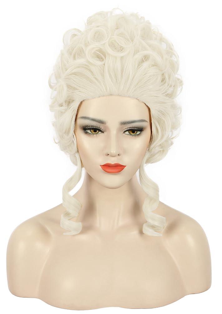 karlery Women Short White Blonde Curly Wig Queen Colonial Wig Halloween Party Costume Wig