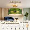 AUQUEE 13.8" Semi Flush Mount Ceiling Light Fixture, 3-Light Gold Close to Ceiling Light with Green Ribbed Glass Shade,Vintage Chandelier Modern Ceiling Lamp for Kitchen/Hallway/Bedroom/Entryway/Foyer, Large