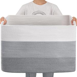 OIAHOMY 108L Super Large Blanket Basket, 25x16x16(108L) Rectangle Woven Baskets for Storage, Cotton Rope Basket For Living Room, Toy Storage with Handle - Gradient Grey