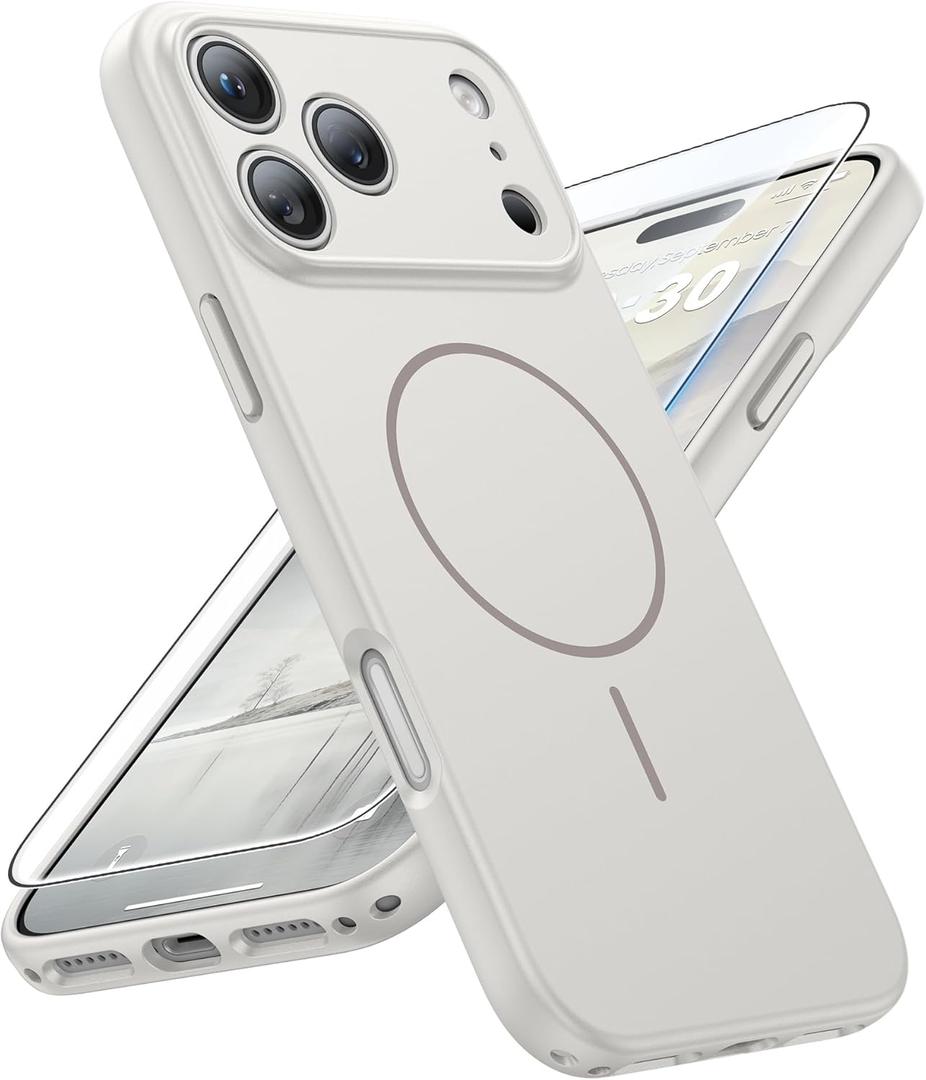 FNTCASE for iPhone 17 Pro Case: [Compatible with Magsafe] Solid Matte 17 Pro Cases White with [Screen Protector] [Full Camera Protection] Military Grade Shockproof Protective Phone Cover, 6.3 inch