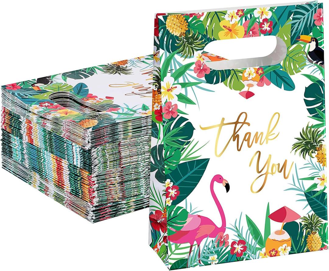 Marspark 60 Pcs Hawaiian Gift Bags Luau Party Tropical Goodie Candy Bags with Handle Summer Aloha Treat Bags Thank You Gift Bags for Hawaiian Luau Party Supplies(Hawaii Style)