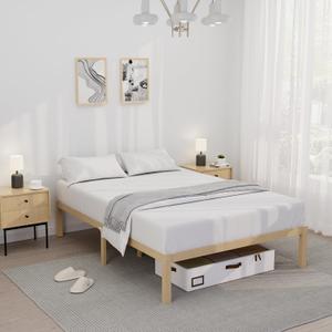 14 Inch Bamboo Bed Frame Solid Wood Platform Bed Frame, Strong and Stable, with Non-Slip Slats for Support, No Box Spring Needed, Easy to Assemble, Noise-Free (Natural, Full), Full with No Headboard