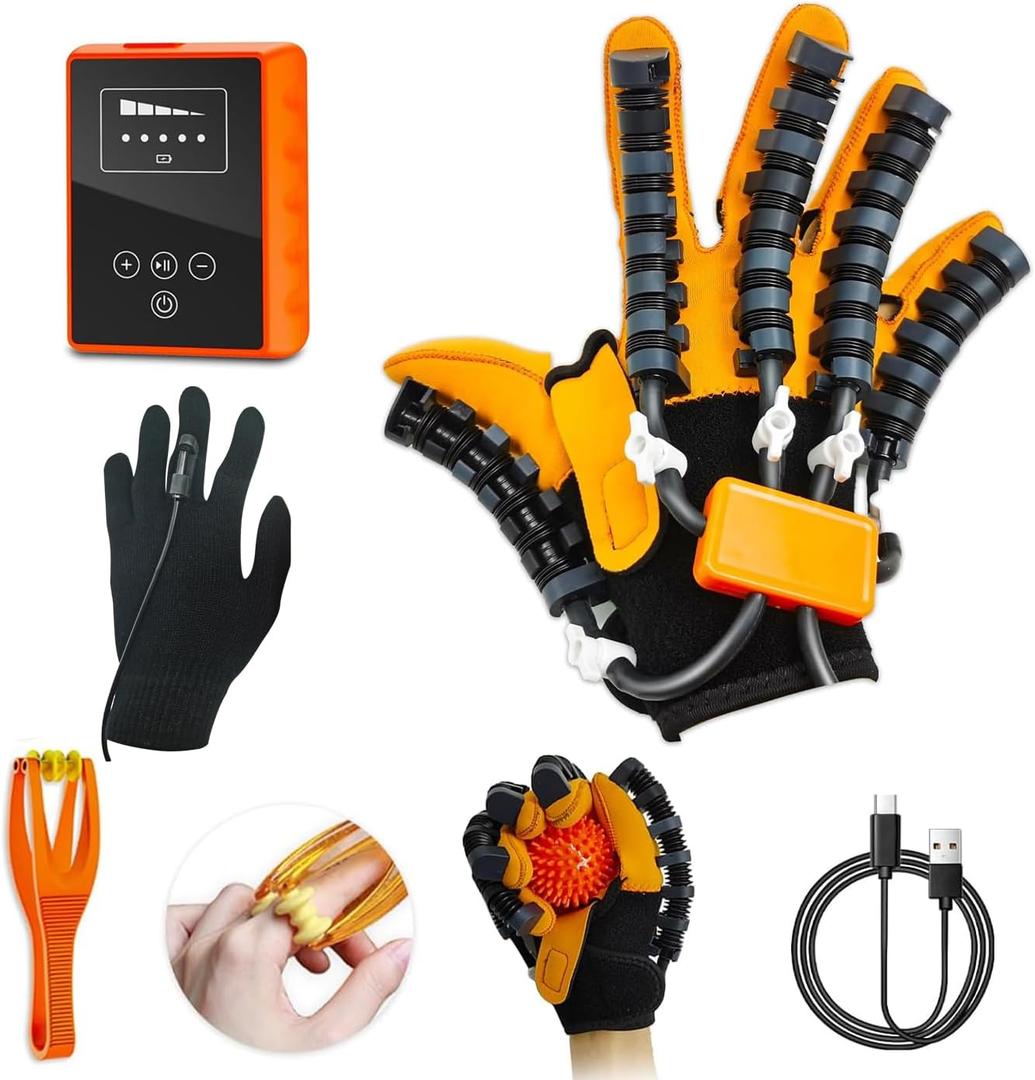 Rehabilitation Robot Gloves, Finger Exerciser for Stroke Recovery Hand Glove Equipment Hand Function Rehabilitation, Adjustable Strength and Supports USB Charging, Left Hand, M
