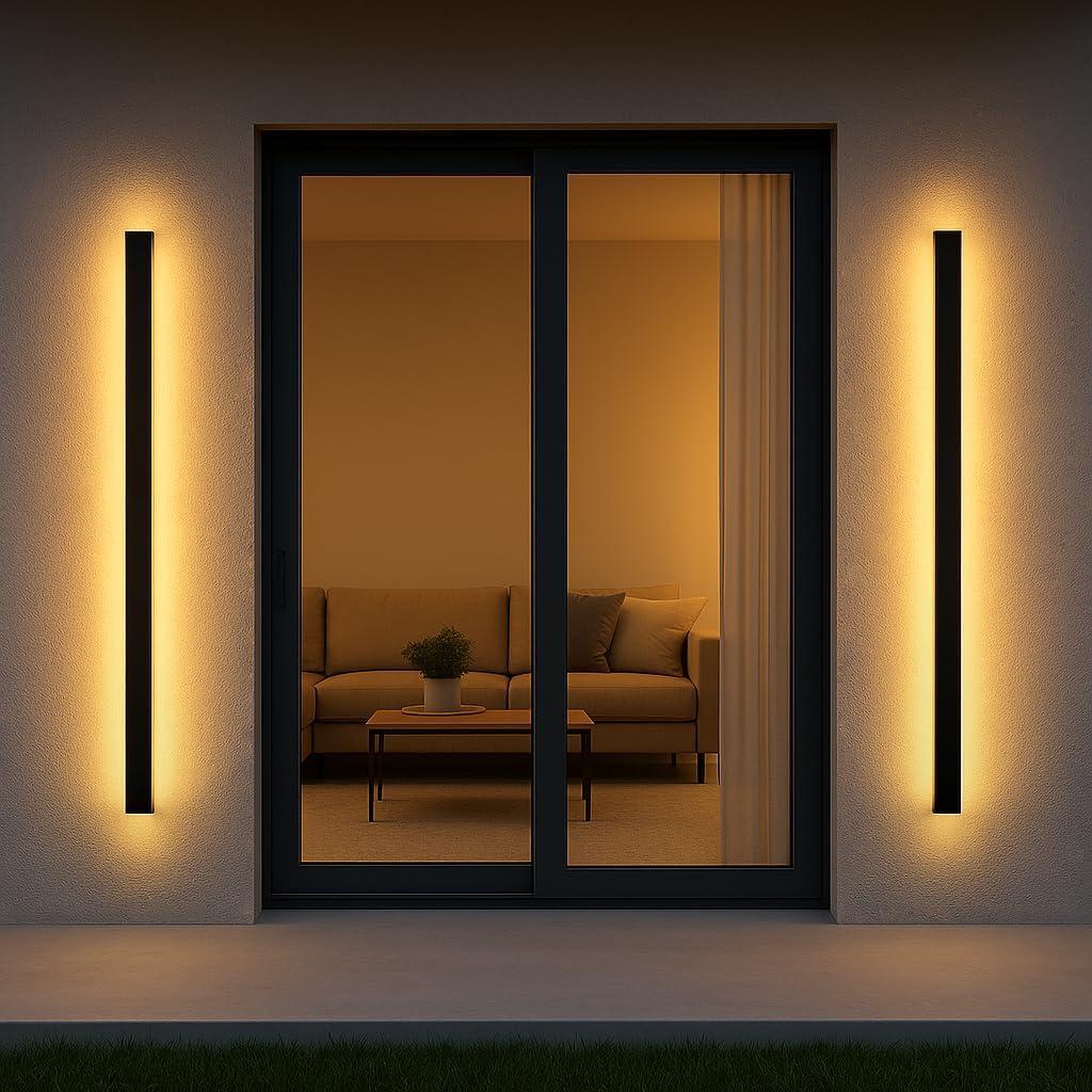 Porch Lights Outdoor Set of 2,59 Inch Outdoor Wall Lights,Waterproof Ip65 Linear Wall Lights,45W Wall Mount Exterior Light Fixture for House, Porch, Garage (3000K Warm Light)