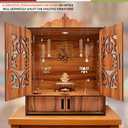 Wooden Temple, Wood Material, Traditional Style Home Decor Wooden Temple Mandir for Home Beautiful Pooja with LED Light and Wall Mounts Big Size(H-17.3, L-11, B-10.6 inch)