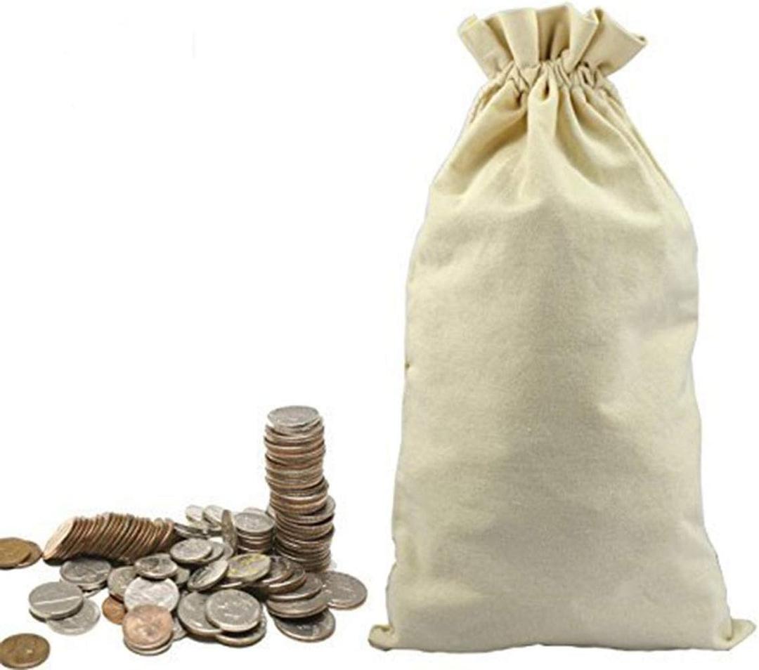 Lanyani 3 Canvas Coin Money Sacks Bag 10 by 17 inches Bank Deposit Change Transit Draw Strings, Heavy Duty
