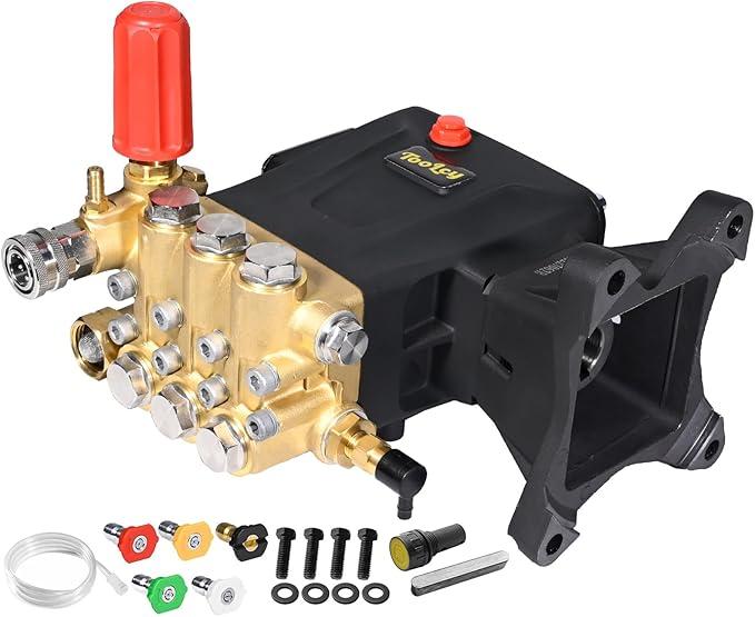 TOOLCY Pressure Washer Pump 3600-4000 PSI Max, Replacement Pump 4 GPM, Triplex Plunger, Horizontal 1" Shaft Gas Power Washer Pump with Pressure Adjustment Unloader & Chemical Injection, Direct Drive