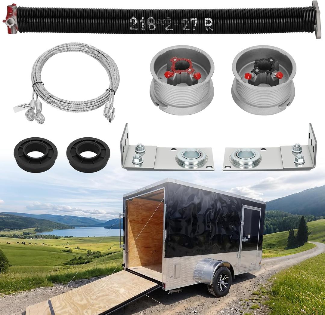 TSAP780 Ramp Door Spring Kit for 7' Wide Cargo Trailers, 80 LB Torsion Spring Assembly with Cables, Drums & Mounting Hardware, Torsion Bar Not Included