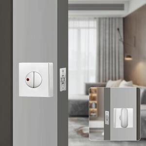 Bathroom Door Knob Lock with Indicator Light,Modern Privacy Lock, Square Deadbolt Lock (Keyless), Interior Swivel Knob, for Home,Office,Bathrooms,Restrooms (Silver)
