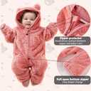 Newborn Baby Bear Outfit With Fold-Over Mittens and Footies Girls Boys Winter Fleece Clothes Hooded Romper Snowsuit (3-6 Months, Pink)