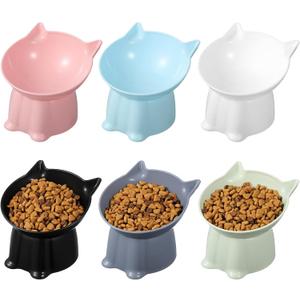 Kifmurase 6Pcs Elevated Cat Bowls, 15Raised Cat Food Bowl, Anti Vomiting Tilted Raised Whisker Friendly Cats Dishes, Plastic Pet Food and Water Bowls for Cats and Small Dogs