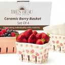 Ceramic Berry Basket, Farmhouse Colander, Strawberry Decor, Fruit Bowls, Fruit Baskets, Kawaii Strawberry Kitchen bowl, Pink White and Cute Strawberry pattern Stoneware Harvest Square Bowls Set of 3