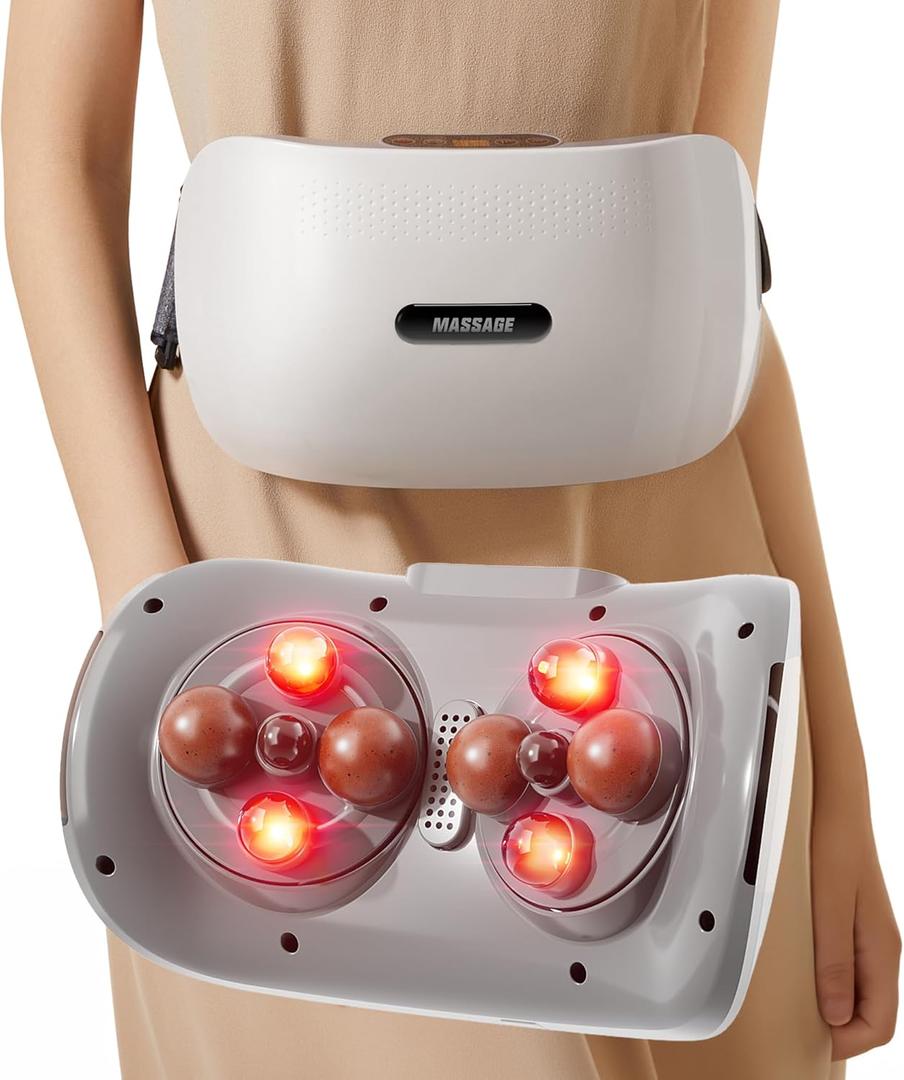 Dual Disc Abdominal Massager with Heat, Electric Belly Fat Burner Machine with Bian-Stone Massage Heads, Stomach Massager for Digestion to Relieve Bloating & Period Cramps, Constipation, Gas