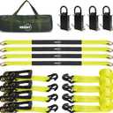 Car Tie Down Straps for Trailers with Stake Pocket D Rings, 2" x 8' Ratchet Straps with J Hooks,4 Pack 36" Axle Straps-10,000lbs Break Strength - Use for Car, Truck, UTV Transport