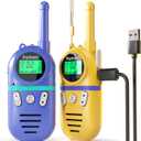 Walkie Talkies for Kids Rechargeable,Toys for Boys and Girls Ages 3-12, 2 Pack Long Range 2-Way Radios, Birthday Gifts,Christmas Stockings, Outdoor Play, Family Games, Hiking Camping Gear (Purple+Yellow)
