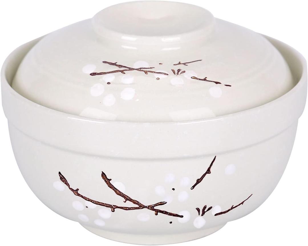 WHJY Japanese Creative Hand-painted Ceramic Tableware with Lid for Soup and Noodles, with Heat Preservation Function, Integrated Bowl and Lid - Cyan Blue