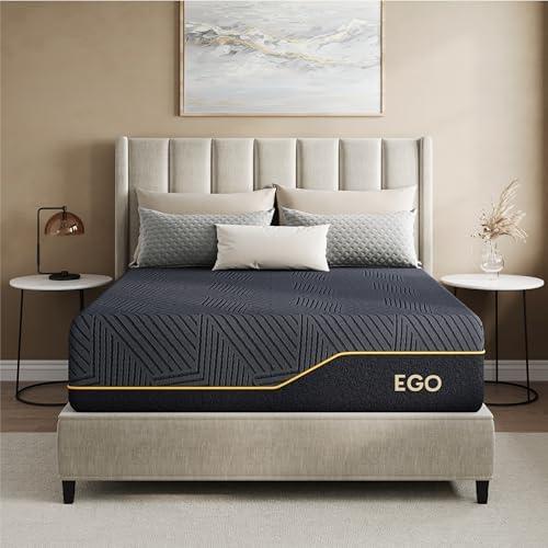 MLILY EGOHOME 14 Inch Queen Size Memory Foam Mattress for Sleep, Pressure Relief Cooling Copper Gel Bed in a Box, Foam Made in USA, CertiPUR-US Certified, Medium Plush, 60x80x14 Black