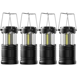 Lichamp LED Camping Lantern, 4 Pack Battery Powered Flashlight for Power Outages, Portable Collapsible Hanging Light Essential for Home, Outdoor, Emergency Lamp Survival Kit Gear for Hurricane, Black
