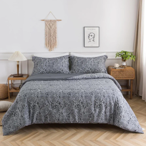 King Size Comforter Set 3 Pieces - Soft and Breathable Paisley King Comforter Set for Spring, Reversible Down Alternative Comforter King with 2 Pillow Shams, Dark Gray
