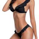 SHEKINI Women's Bathing Suits Ruffles Flounce Bikini Sets Low Rise Two Piece Swimsuit (Black, L)