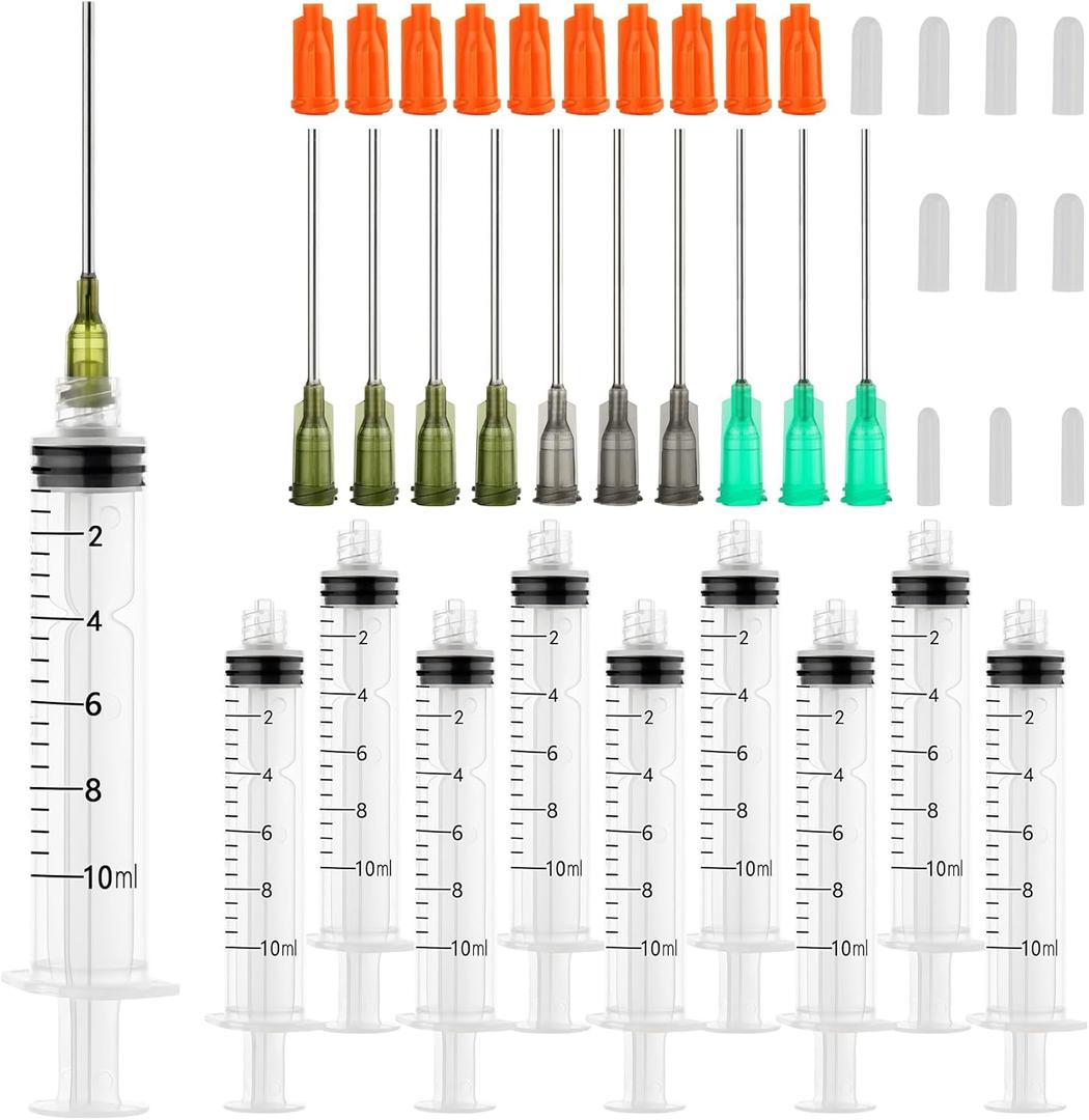 10ml Glue Applicator Syringe with 14G 16G 18G Blunt Tip Needle and Cap, Suitable for Ink, Epoxy, Woodworking, Craft, Liquid Dispensing