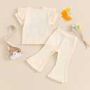 Babieshouse Toddler Baby Girl Birthday Outfit Ruffle Ribbed Short Sleeve T-Shirt Tops Flare Pants Bell Bottoms Clothes Set