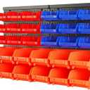 HORUSDY Wall Mounted Storage Bins Parts Rack 30PC Organizer Garage Plastic Shop Tool for Men's Gift, Blue,Orange,Red
