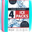 Cool Coolers by Fit & Fresh 4 Pack Slim Ice Packs, Quick Freeze Space Saving Reusable Ice Packs for Lunch Boxes or Coolers, Multi Colored