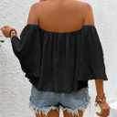 SweatyRocks Women's Sexy Cute Off Shoulder Ruffle Hem Flowy Chiffon Blouses Top (Black, XL)