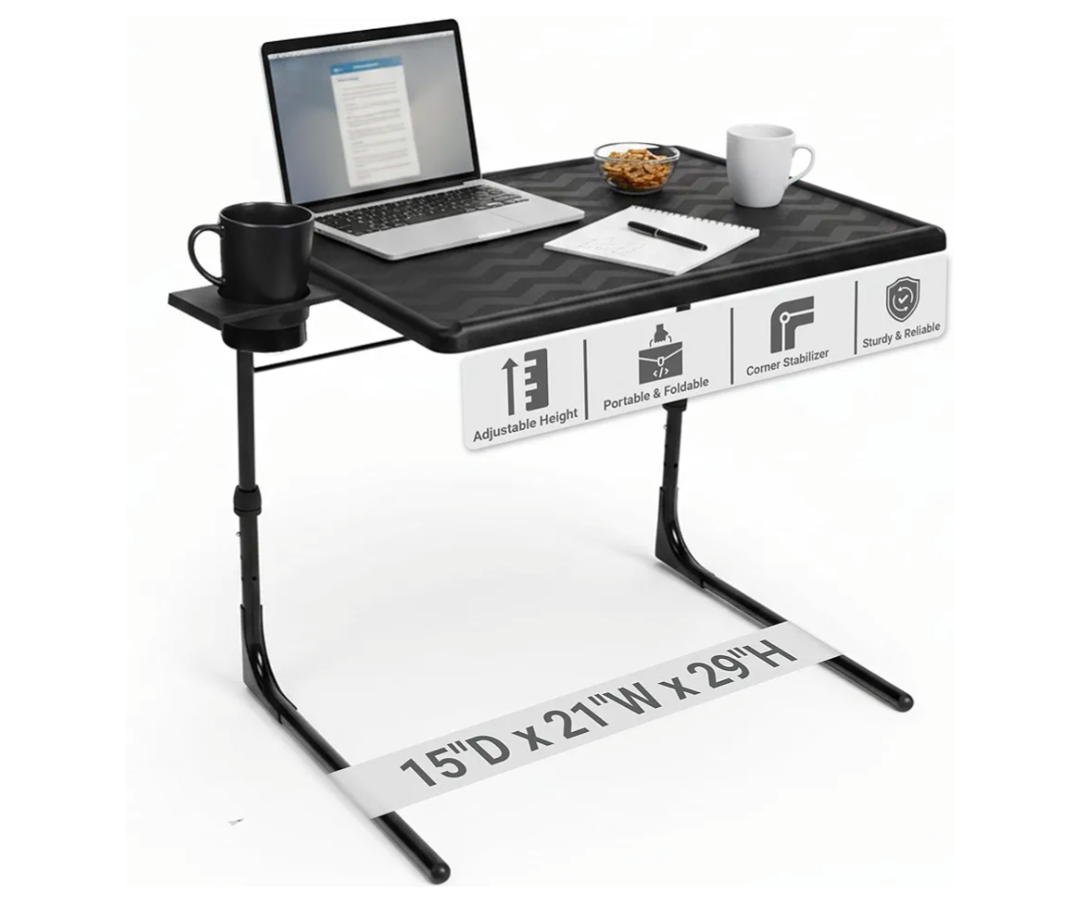 Table-Mate TV Tray Table | Portable Desk Folding Dinner Tray, Couch Table Trays for Eating Snack Food, Portable Laptop Desk, Bed Trays for Eating | Adjustable TV Trays with 3 Angles and Cup Holder