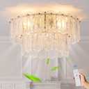 Crystal Caged Ceiling Fan with Light Flush Mount, 20inch Crystals Ceiling Fan with Light and Remote,Gold Crystal Fandelier Ceilings Fans with Lights for Bedroom,Nursery, Foyer