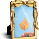 Geelin Bow Picture Frame Vintage Antique Baroque Style Resin Rectangle Oval Retro Photo Frame with Glass Front Bowknot for Home Wedding Tabletop and Wall Hanging Decor(Classic,Gold,5" X 7")
