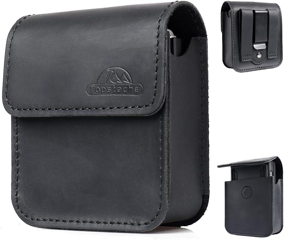 Topstache Leather Phone Holster for Samsung Galaxy Z Flip 6/5/4/3, Belt Clip Phone Case for Motorola Razr Plus 2024/2023, Phone Pouch for Motorola Razr 5G, Black